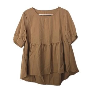 Shein Womans Baby Doll Blouse Short‎ Sleeve Size Medium Tan Colored